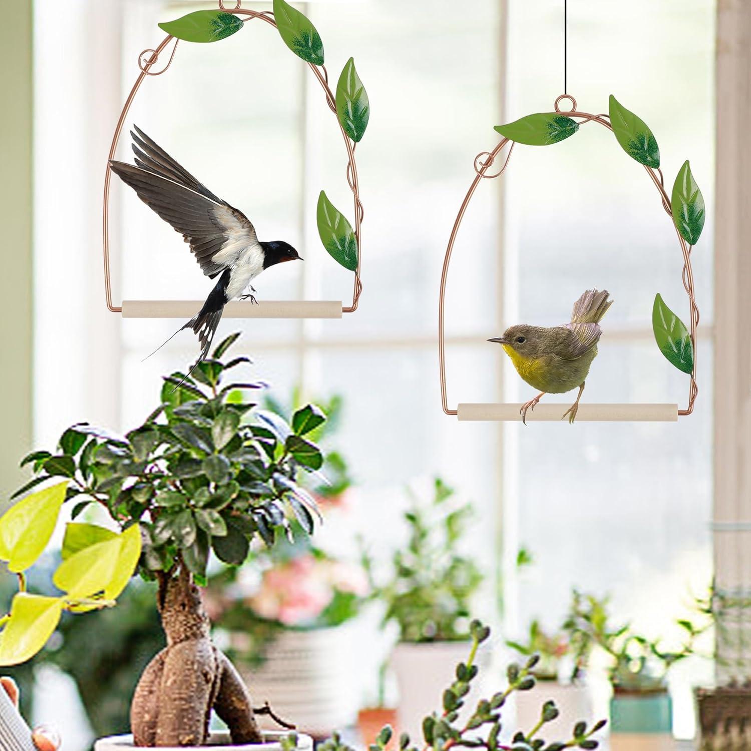 imagewinemana Set of 3 Hummingbird Swings and Perches Rust Resistant Metal Frame with Wooden Dowel Bird Feeders Accessories for Hanging Balcony Garden Backyard Patio Porch Indoor Outdoor Decor Copper