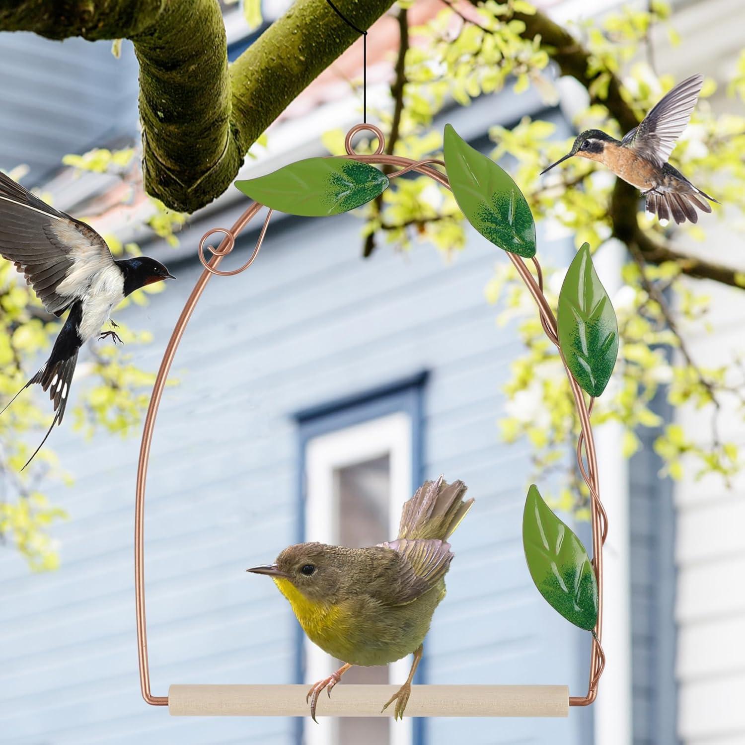 imagewinemana Set of 3 Hummingbird Swings and Perches Rust Resistant Metal Frame with Wooden Dowel Bird Feeders Accessories for Hanging Balcony Garden Backyard Patio Porch Indoor Outdoor Decor Copper
