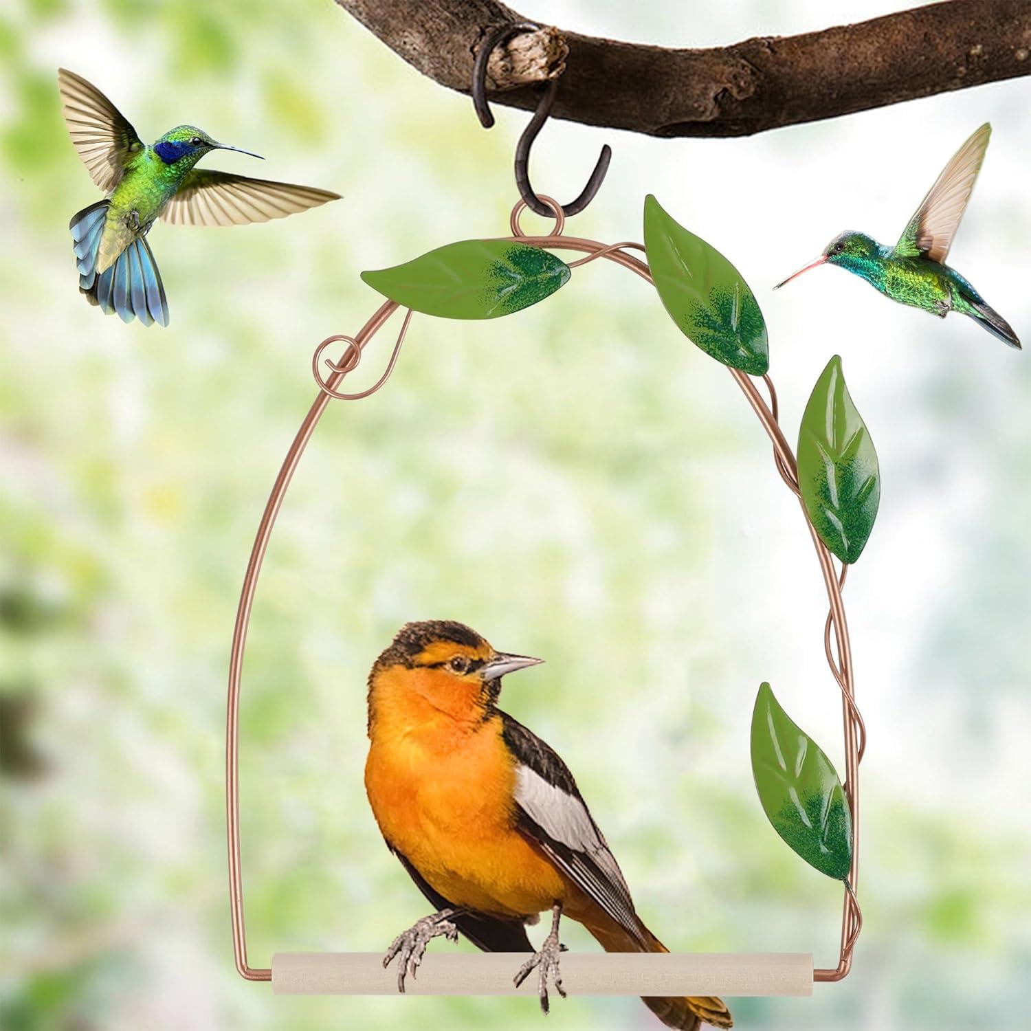 imagewinemana Set of 3 Hummingbird Swings and Perches Rust Resistant Metal Frame with Wooden Dowel Bird Feeders Accessories for Hanging Balcony Garden Backyard Patio Porch Indoor Outdoor Decor Copper