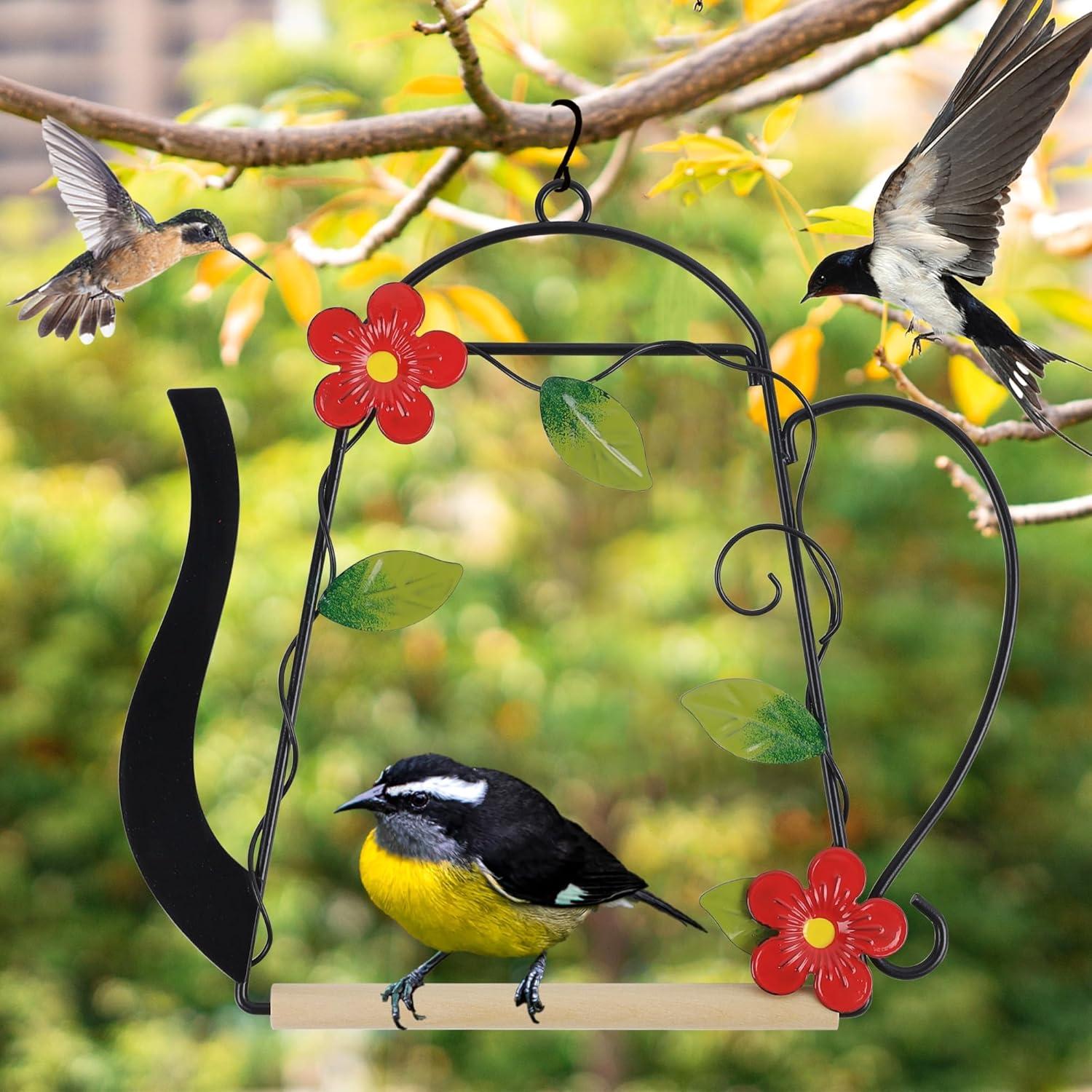 imagewinemana Set of 3 Hummingbird Swings and Perches Rust Resistant Metal Frame with Wooden Dowel Bird Feeders Accessories for Hanging Indoor Office Outdoor Balcony Trunk Patio Garden KettleShaped