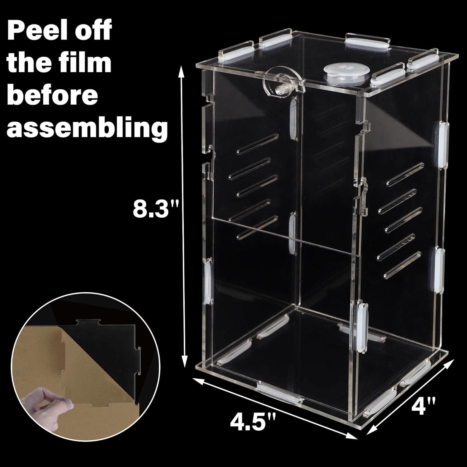 imagewinemana Small Reptile Jumping Spider Terrarium Enclosure 4quot x 4quot x 8quot Acrylic Mini Transparent Feeding Tank Micro Habitat Box for Tarantula Small Tree Dwelling Reptiles Insect Vertical