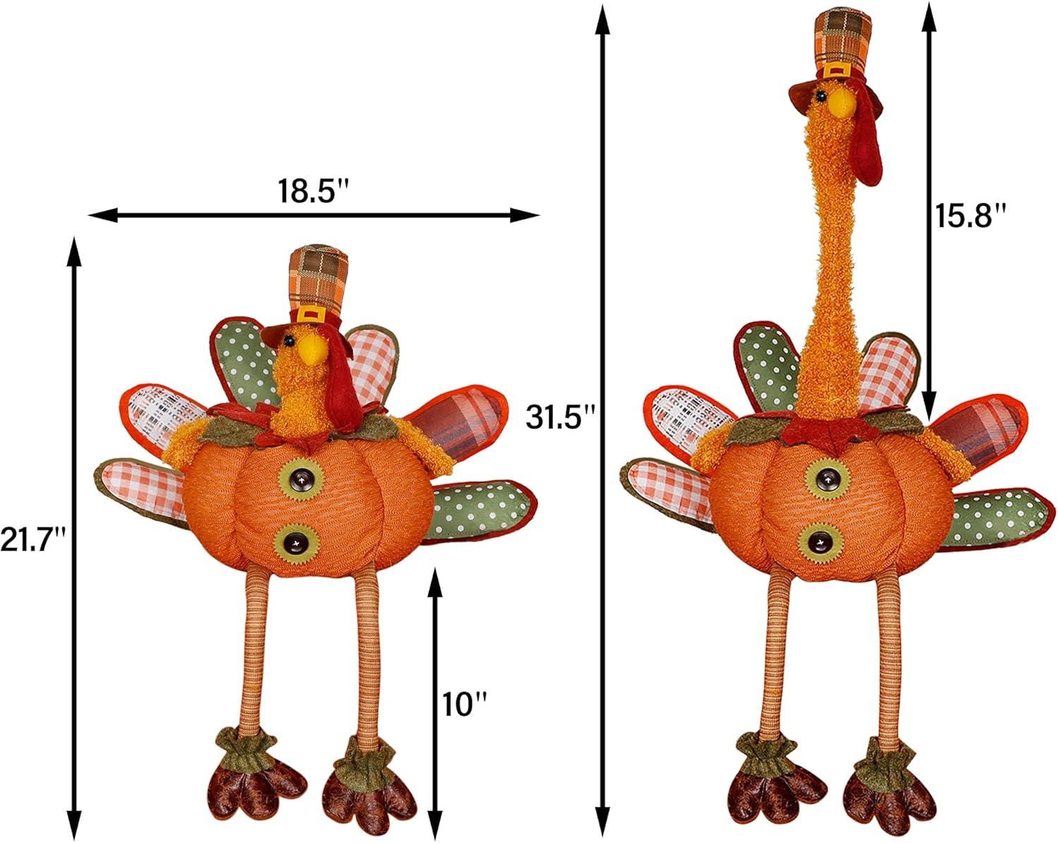 imagewinemana Thanksgiving Decorations Set of 2 Turkeys with Dangling Legs Mr and Mrs Turkey Couple Plush Tabletop Centerpieces for Fall Harvest Home Kitchen ShelfTraditional