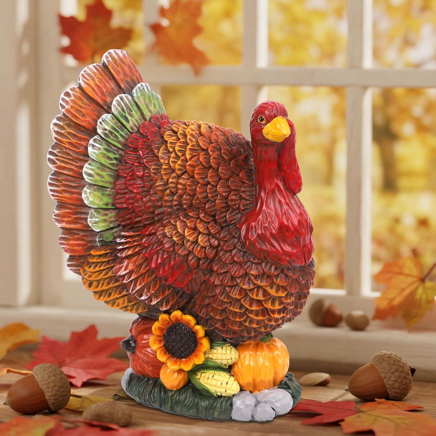 imagewinemana Thanksgiving Table Decorations Resin Turkey with Pumpkin HandPainted Fall Figurine Centerpiece for Home Kitchen Office Harvest Day Decorstyle 1