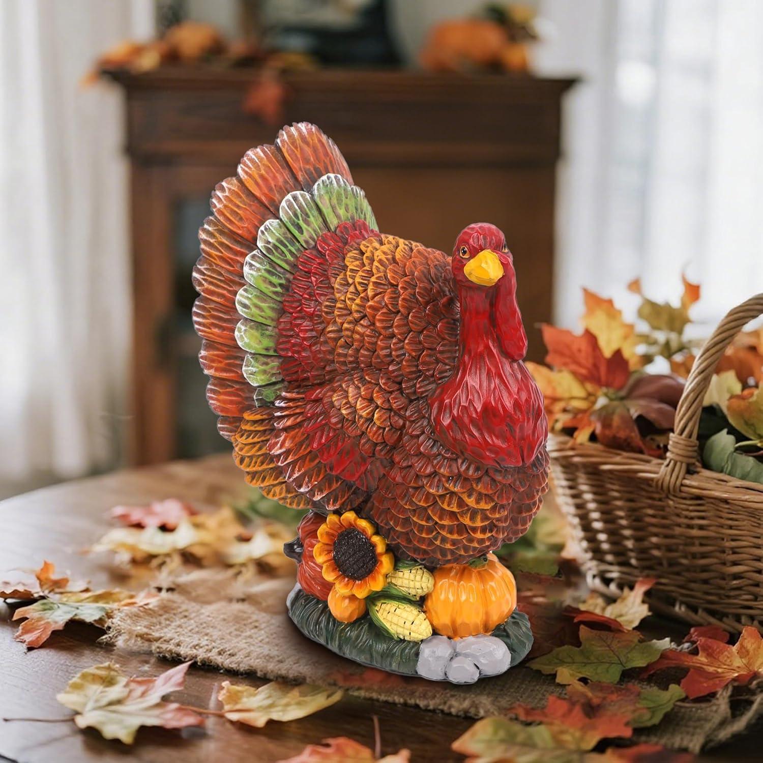 imagewinemana Thanksgiving Table Decorations Resin Turkey with Pumpkin HandPainted Fall Figurine Centerpiece for Home Kitchen Office Harvest Day Decorstyle 1