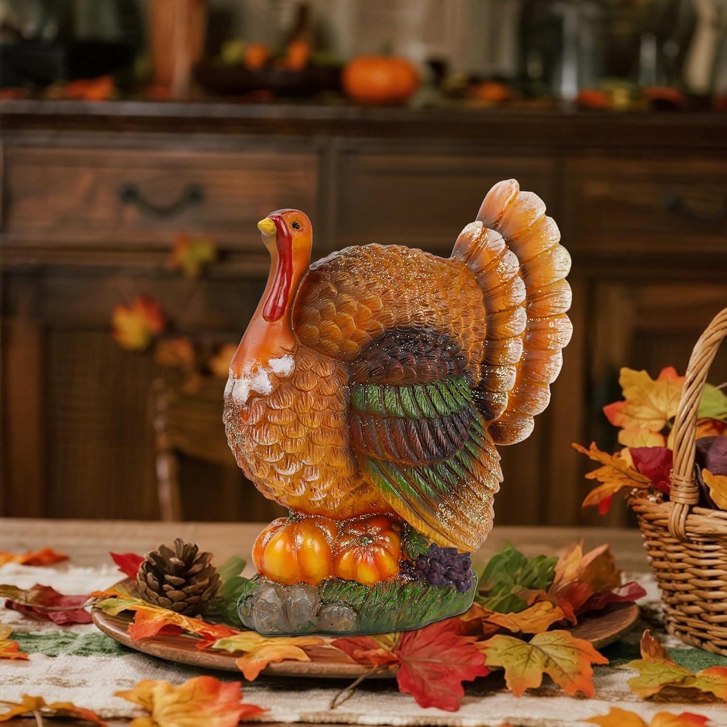 imagewinemana Thanksgiving Table Decorations Resin Turkey with Pumpkin HandPainted Fall Figurine Centerpiece for Home Kitchen Office Harvest Day Decorstyle 2