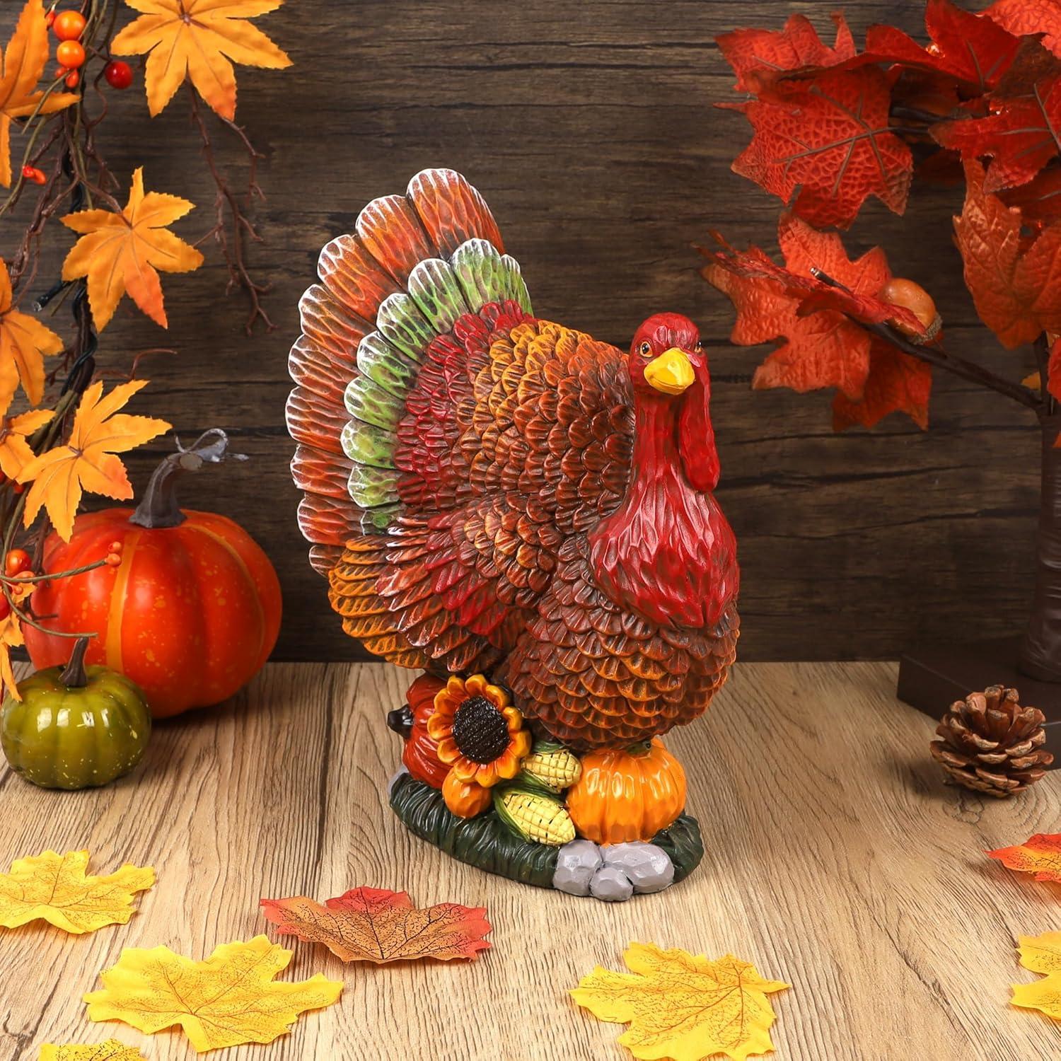 imagewinemana Thanksgiving Table Decorations Resin Turkey with Pumpkin HandPainted Fall Figurine Centerpiece for Home Kitchen Office Harvest Day Decorstyle 1