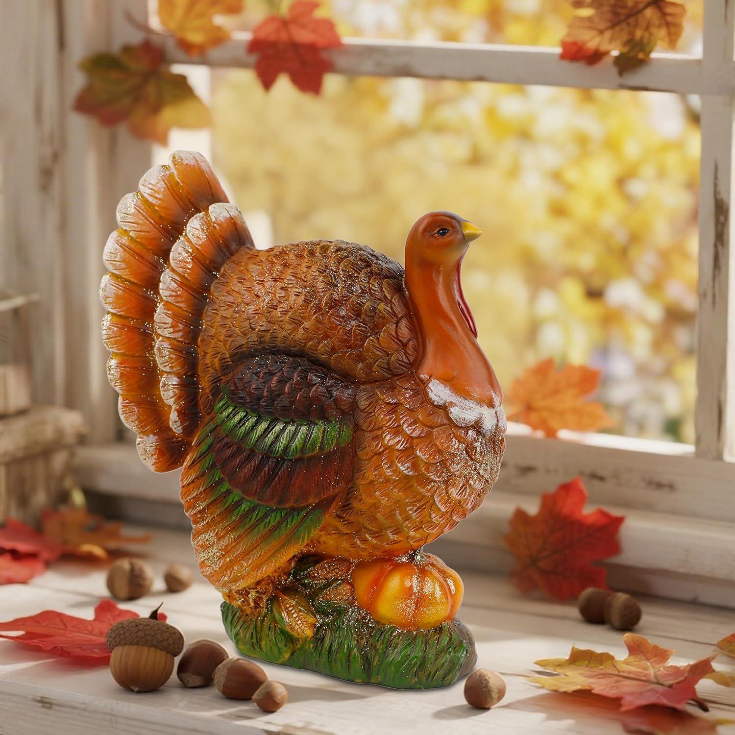 imagewinemana Thanksgiving Table Decorations Resin Turkey with Pumpkin HandPainted Fall Figurine Centerpiece for Home Kitchen Office Harvest Day Decorstyle 2