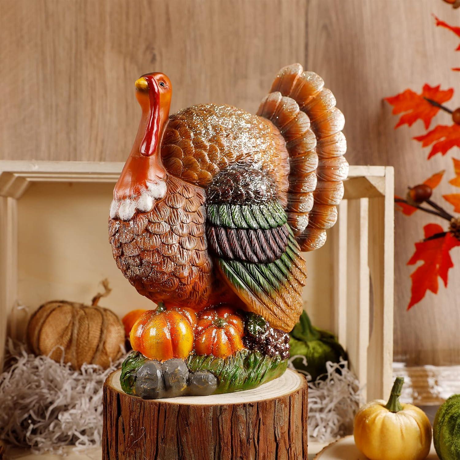 imagewinemana Thanksgiving Table Decorations Resin Turkey with Pumpkin HandPainted Fall Figurine Centerpiece for Home Kitchen Office Harvest Day Decorstyle 2