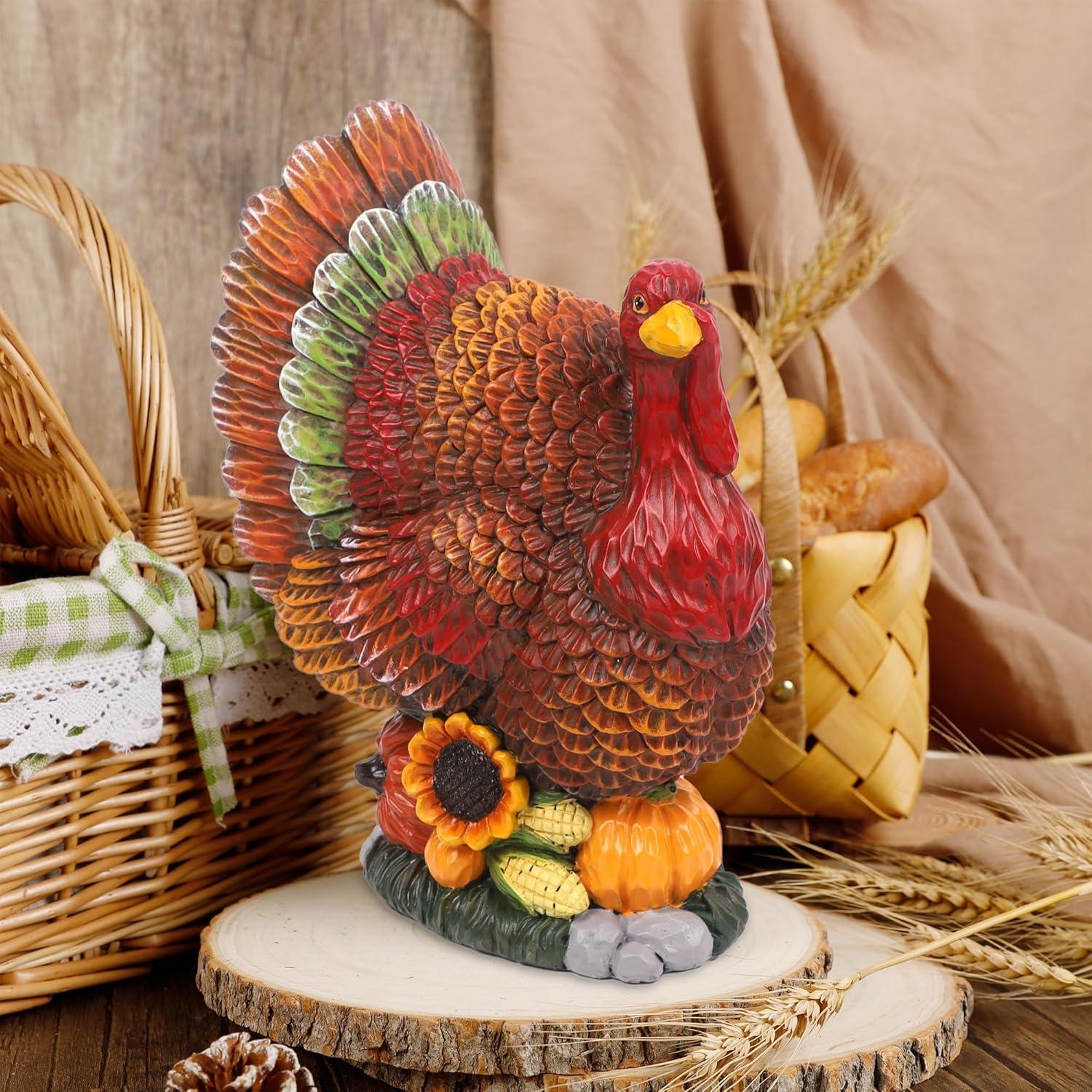 imagewinemana Thanksgiving Table Decorations Resin Turkey with Pumpkin HandPainted Fall Figurine Centerpiece for Home Kitchen Office Harvest Day Decorstyle 1