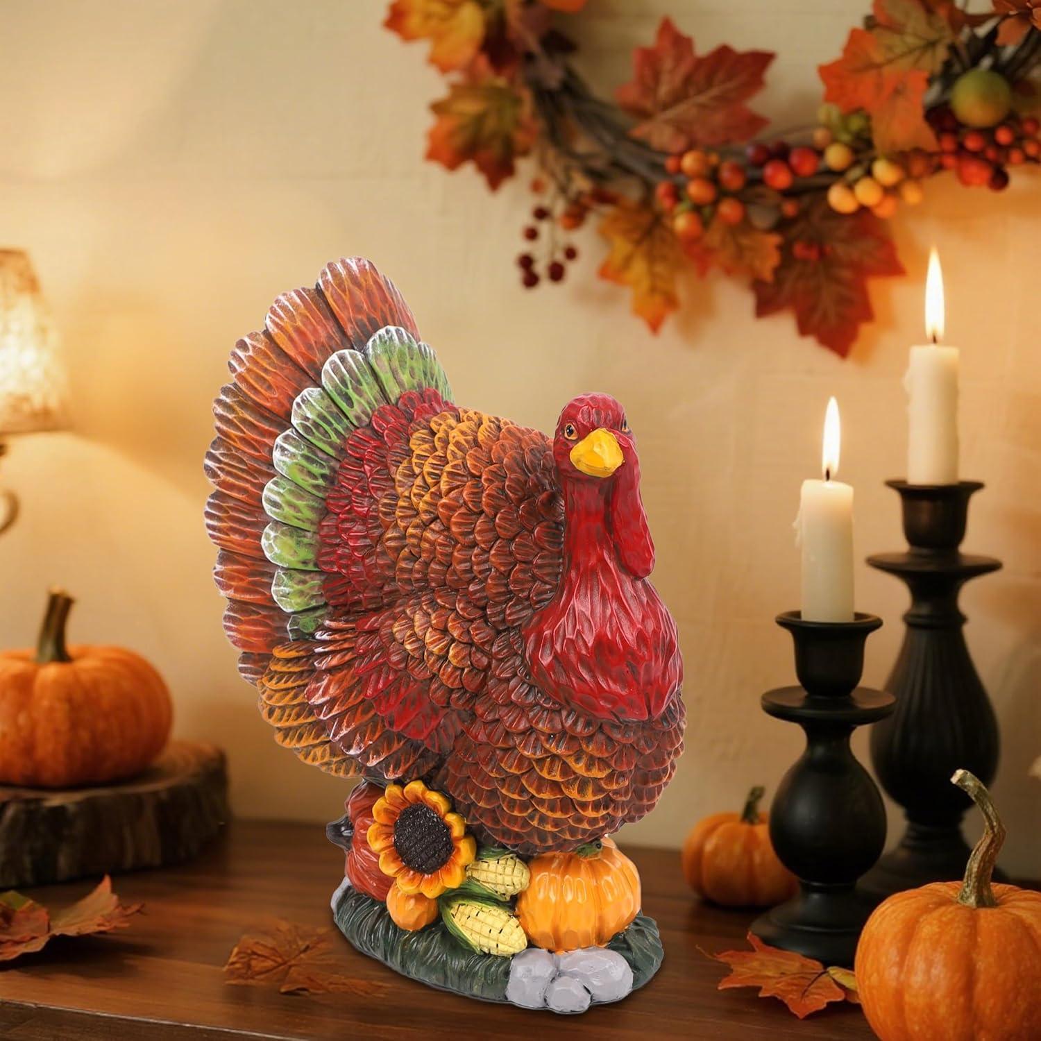 imagewinemana Thanksgiving Table Decorations Resin Turkey with Pumpkin HandPainted Fall Figurine Centerpiece for Home Kitchen Office Harvest Day Decorstyle 1