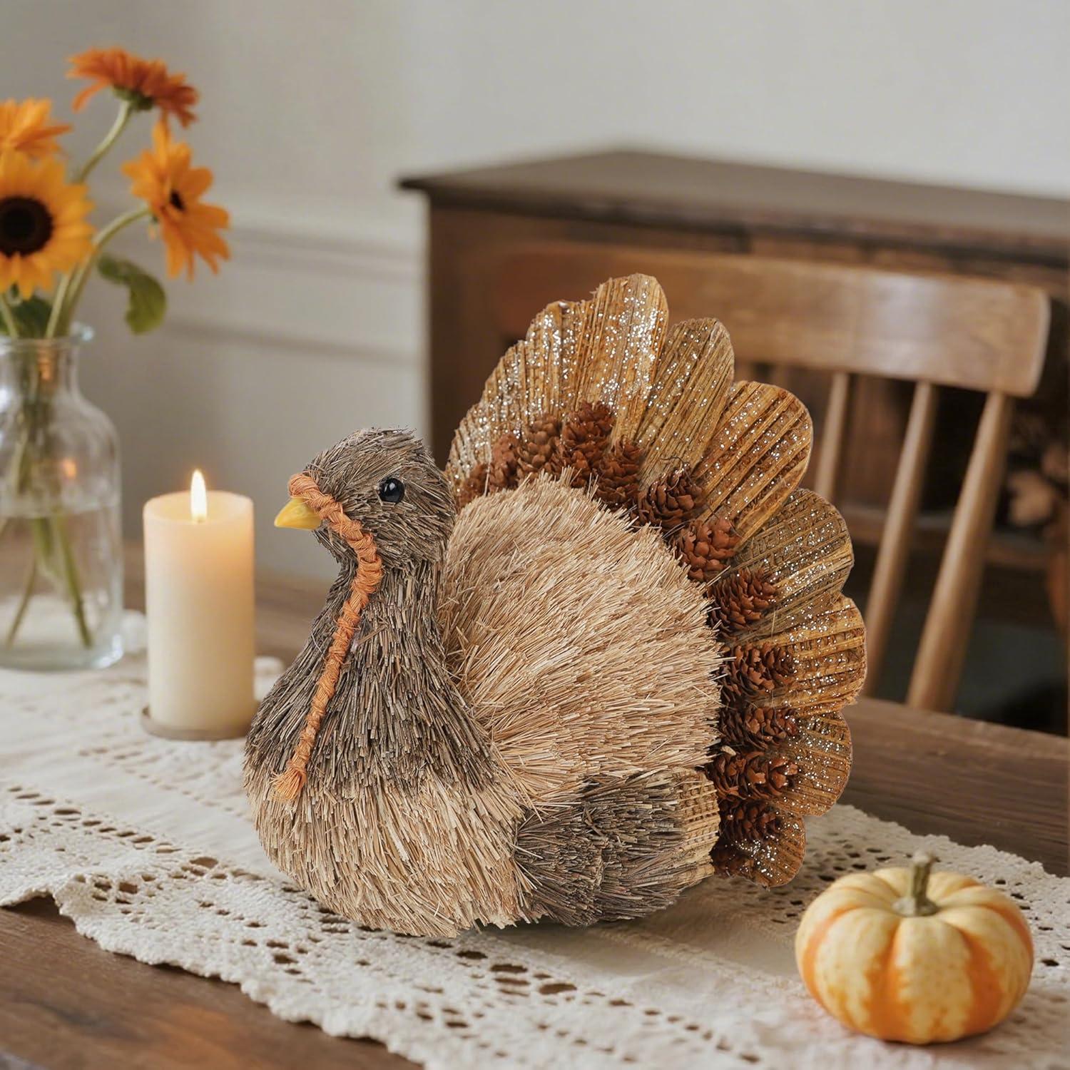 imagewinemana Thanksgiving Turkey Decor  79quot Tall Sisal Turkeys Table Centerpiece with Top Hat Fall ampamp Harvest Home Decor Thanksgiving Decorations Indoorstyle 1