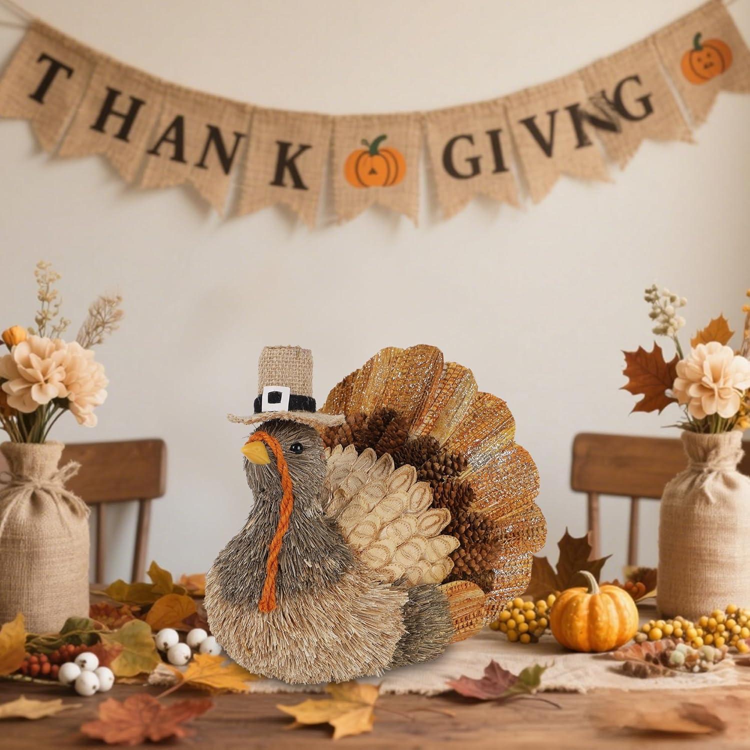 imagewinemana Thanksgiving Turkey Decor  79quot Tall Sisal Turkeys Table Centerpiece with Top Hat Fall ampamp Harvest Home Decor Thanksgiving Decorations Indoorstyle 2