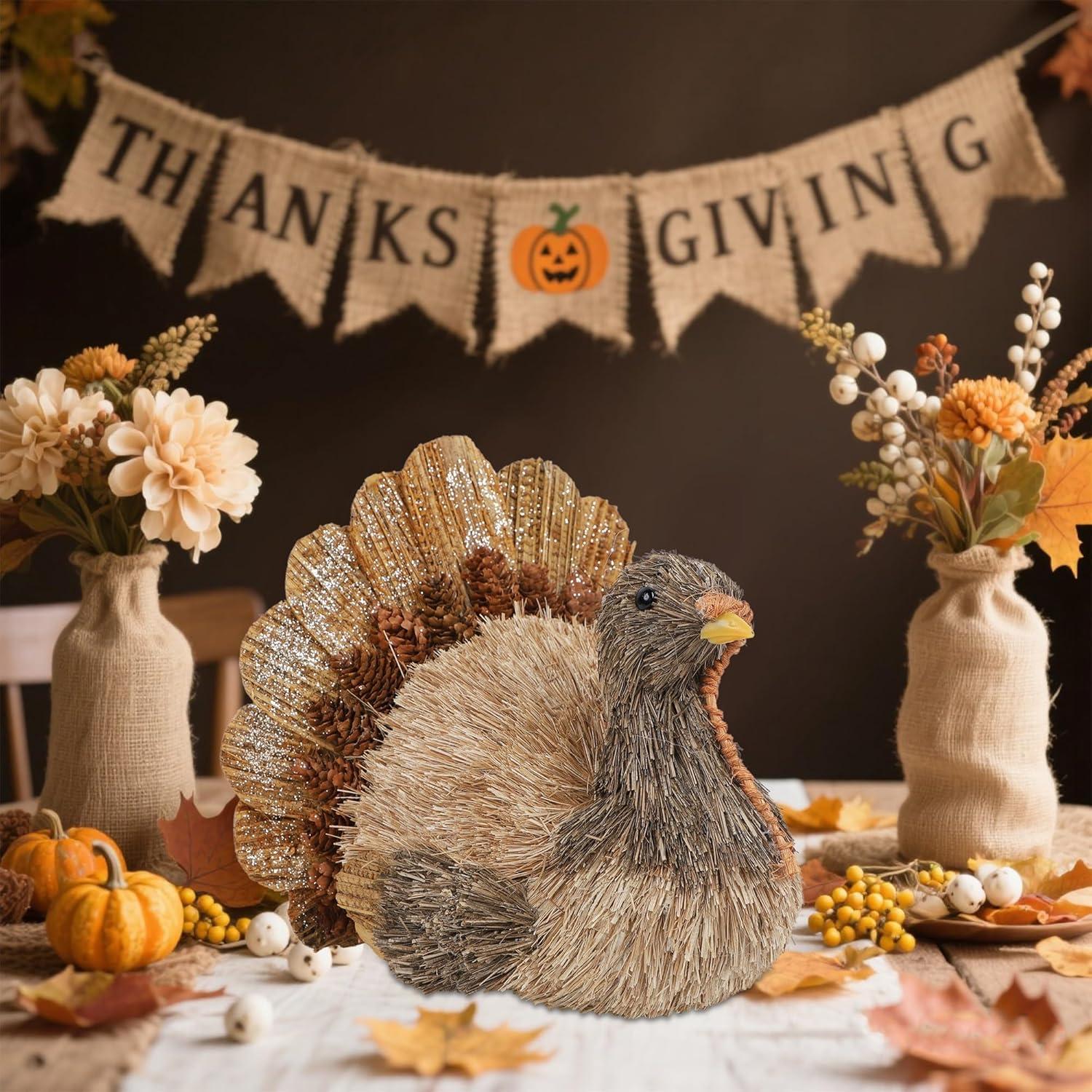 imagewinemana Thanksgiving Turkey Decor  79quot Tall Sisal Turkeys Table Centerpiece with Top Hat Fall ampamp Harvest Home Decor Thanksgiving Decorations Indoorstyle 1