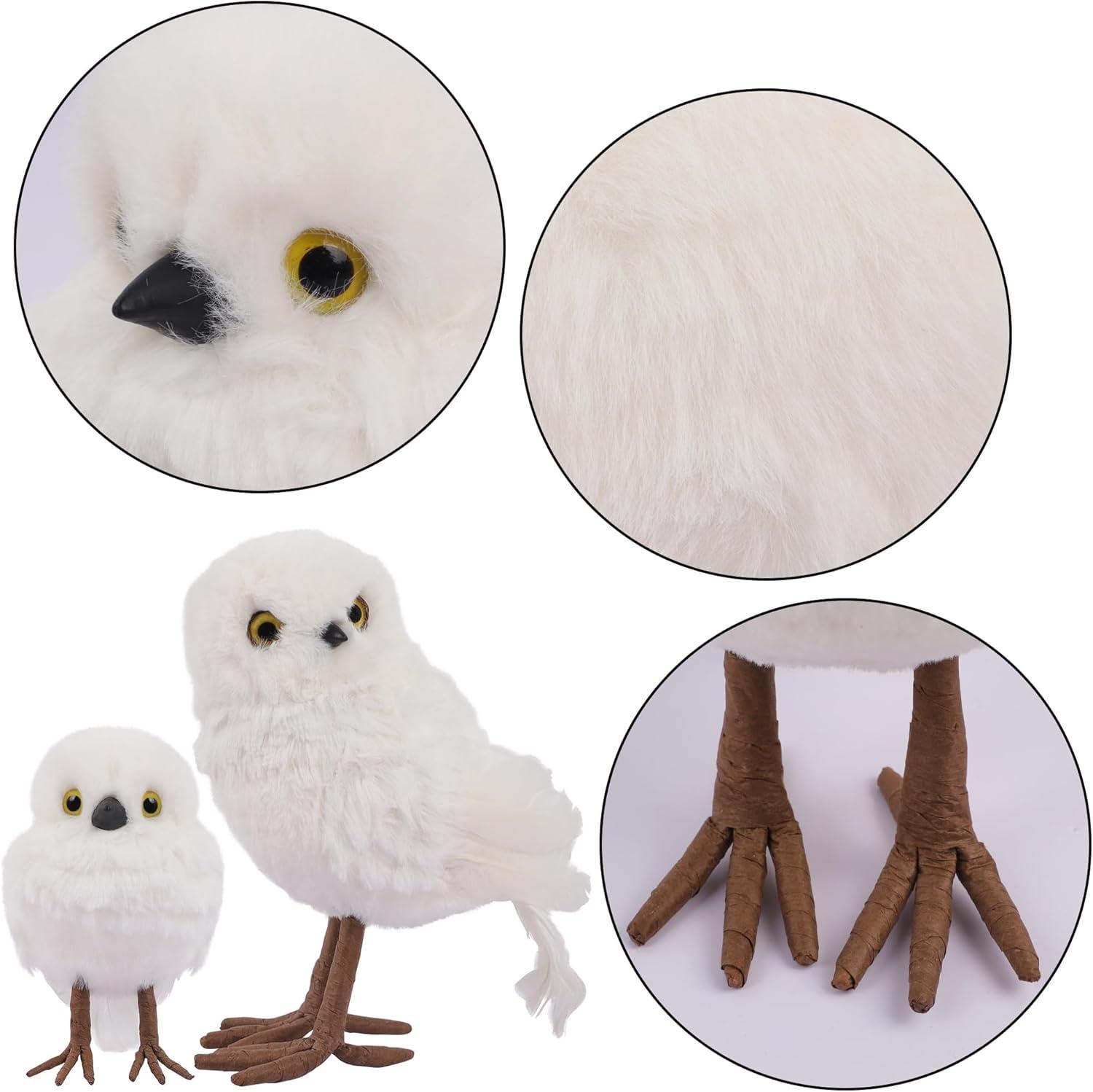 imagewinemana Winter Decorations White Owl Figurine Set of 2 Christmas Furry Owls Ornaments Holiday Decor Table Decorations for Home Party