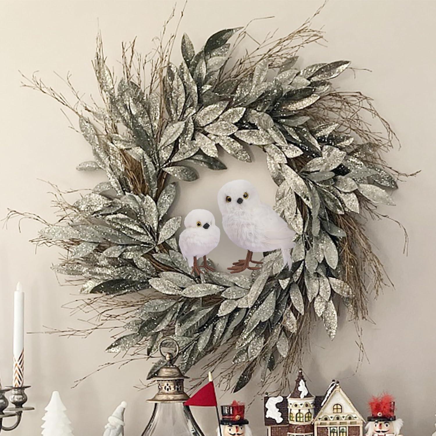 imagewinemana Winter Decorations White Owl Figurine Set of 2 Christmas Furry Owls Ornaments Holiday Decor Table Decorations for Home Party