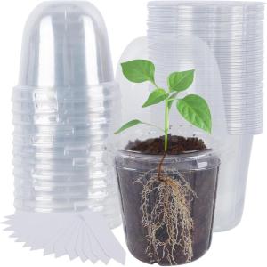 winemana 36 Set Nursery Pots with Humidity Dome, Clear Nursery Pots for Plants, Seed Starting Pots with Drainage Holes & Plant Labels for Vegetables Flowers Garden Plants(Clear)