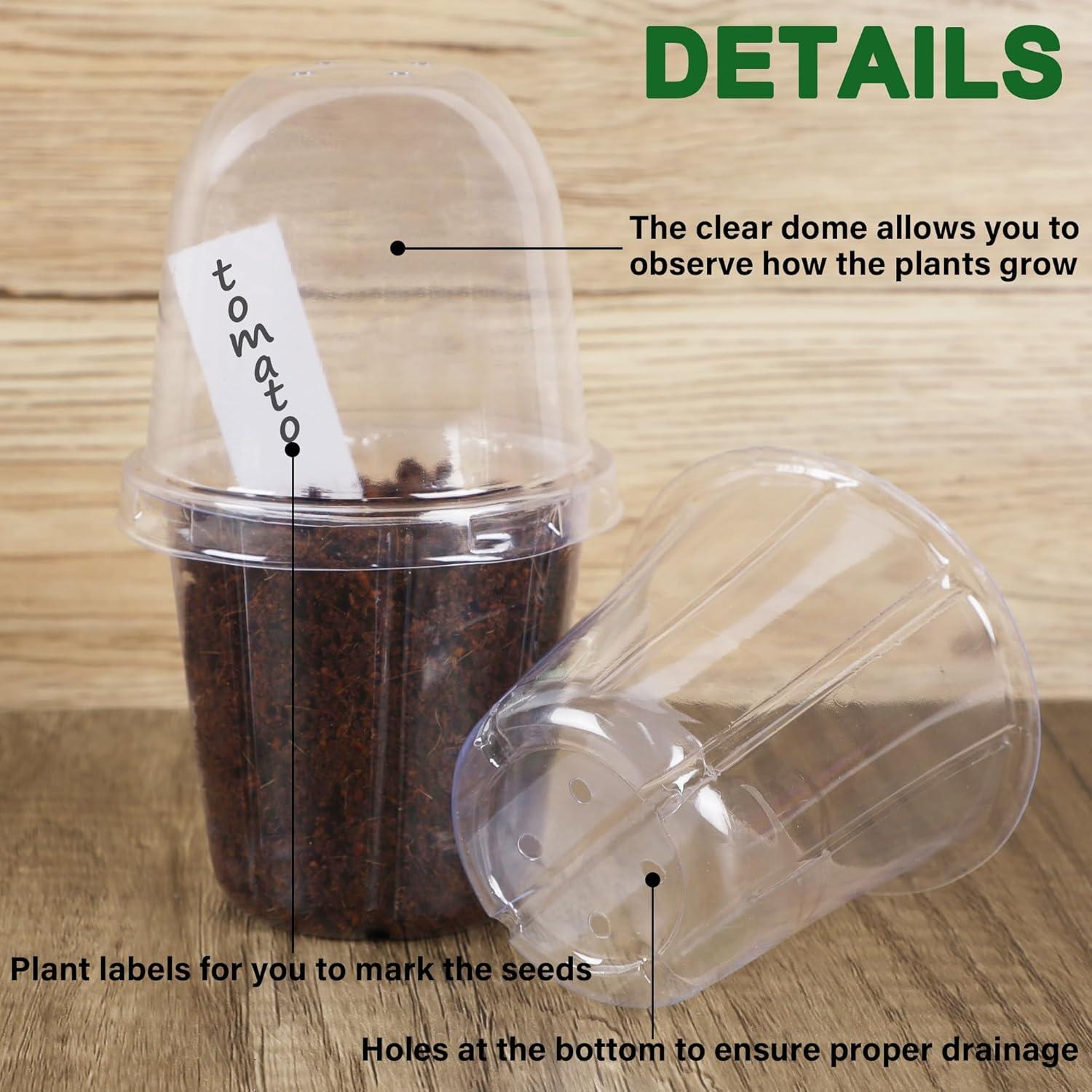imagewinemana 36 Set Nursery Pots with Humidity Dome Clear Nursery Pots for Plants Seed Starting Pots with Drainage Holes ampamp Plant Labels for Vegetables Flowers Garden PlantsClear