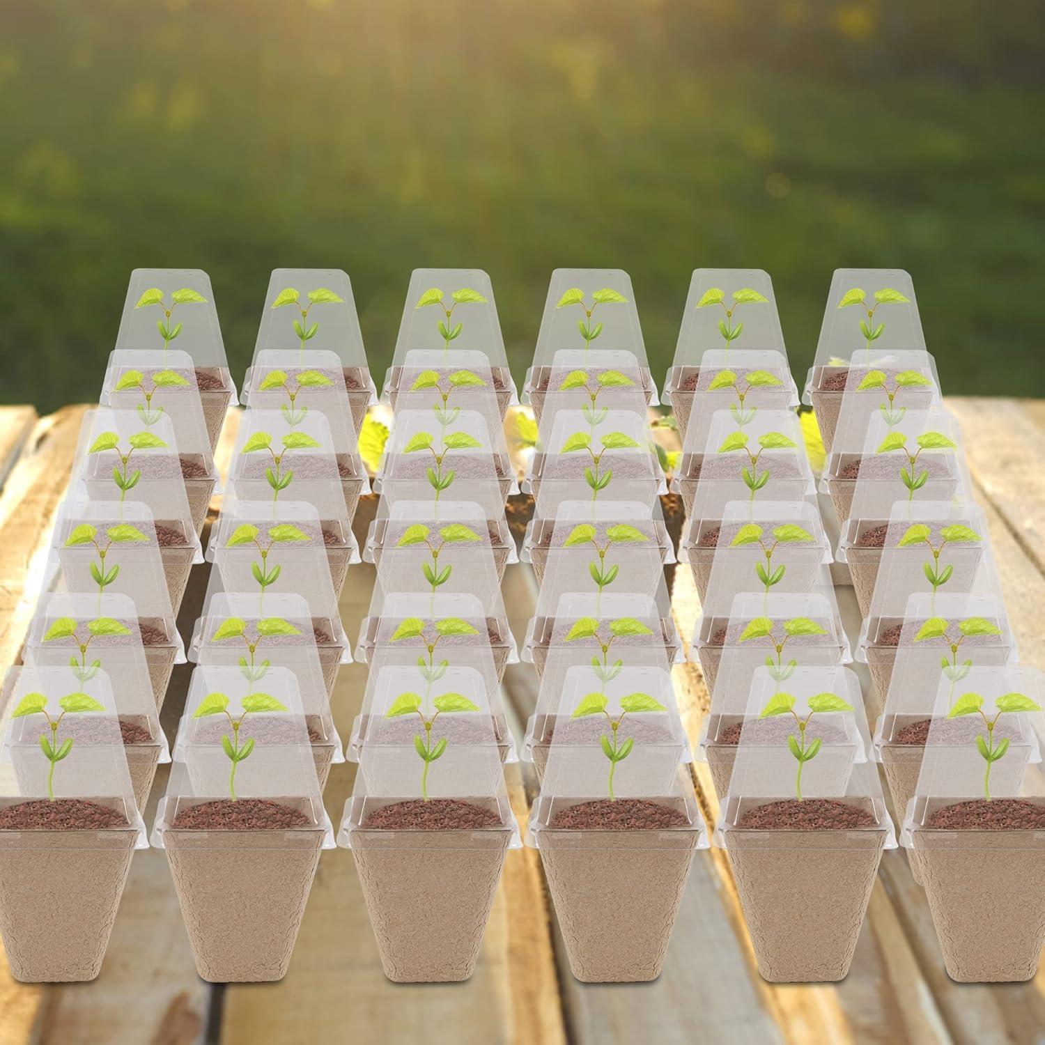 imagewinemana 36 Set Nursery Pots with Humidity Dome Clear Nursery Pots for Plants Seed Starting Pots with Drainage Holes ampamp Plant Labels for Vegetables Flowers Garden PlantsSquare