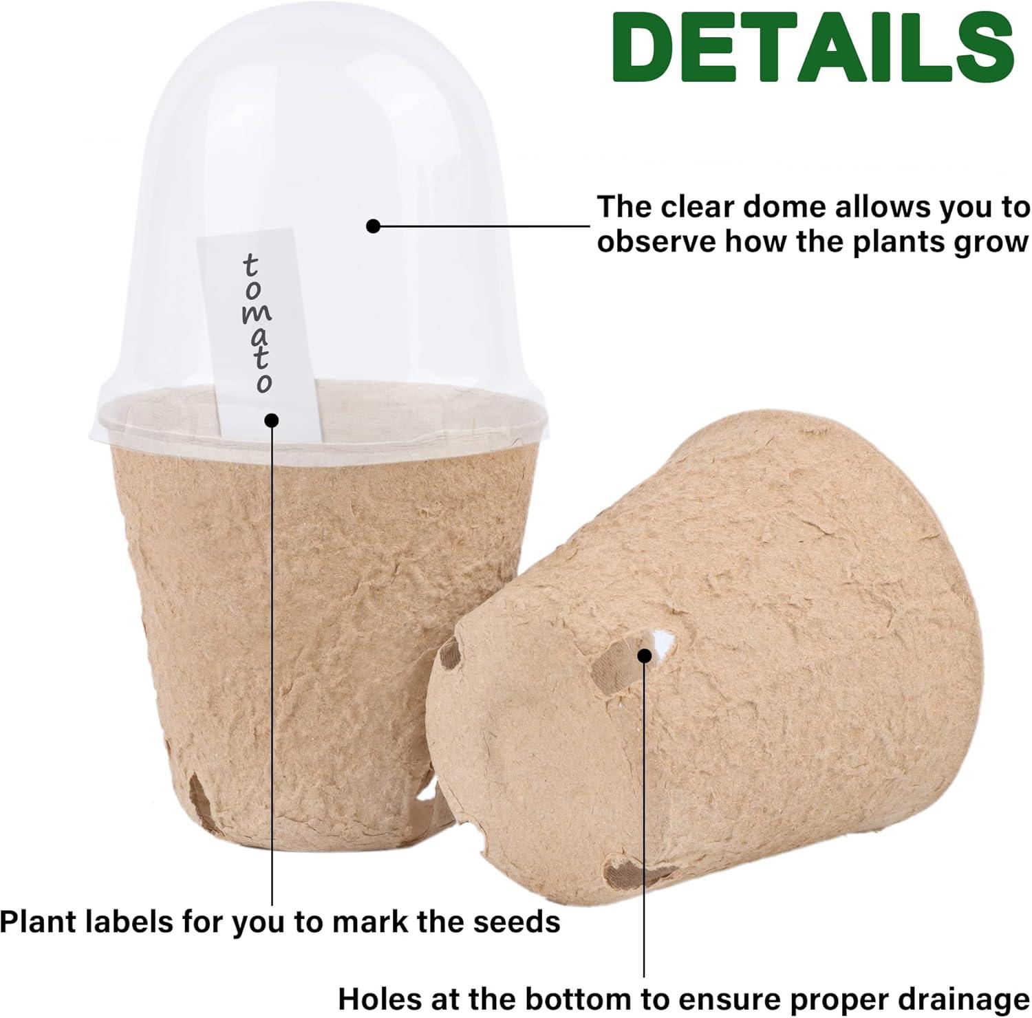 imagewinemana 36 Set Nursery Pots with Humidity Dome Clear Nursery Pots for Plants Seed Starting Pots with Drainage Holes ampamp Plant Labels for Vegetables Flowers Garden PlantsRound