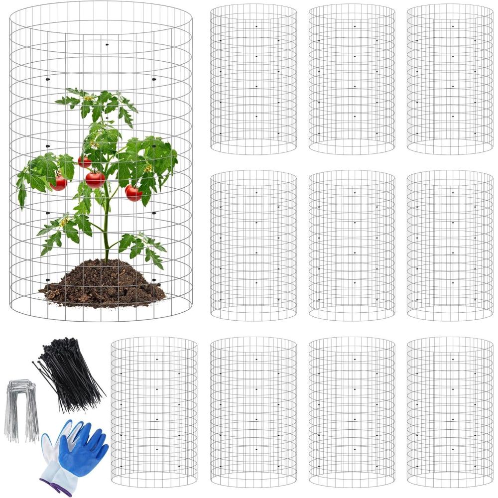 image:imagewinemana 12 Set Garden Plant Protector Cage 24x12 in Metal Wire Protectors for Plants Protection Cages with Stakes amp Nylon Ties Animals Barrier to Keep Rabbit amp Chicken Away from Flower VegetablesSilver