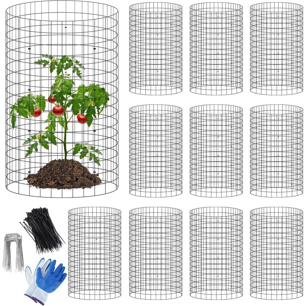 image:imagewinemana 12 Set Garden Plant Protector Cage 24x12 in Metal Wire Protectors for Plants Protection Cages with Stakes amp Nylon Ties Animals Barrier to Keep Rabbit amp Chicken Away from Flower VegetablesBlack