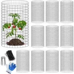 winemana 12 Set Garden Plant Protector Cage, 24×12 in Metal Wire Protectors for Plants, Protection Cages with Stakes & Nylon Ties, Animals Barrier to Keep Rabbit & Chicken Away from Flower Vegetables(Black)