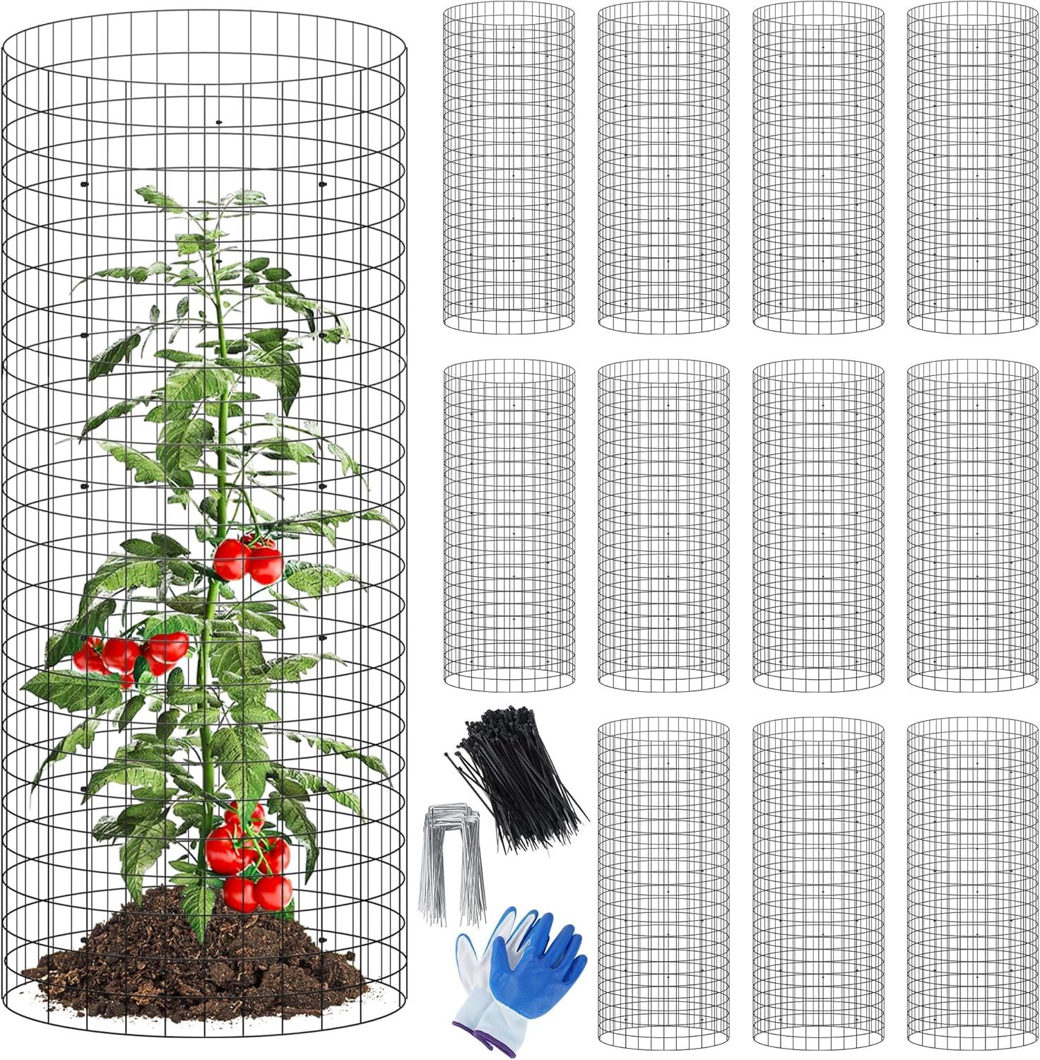 image:imagewinemana 12 Set Garden Plant Protector Cage 24x12 in Metal Wire Protectors for Plants Protection Cages with Stakes amp Nylon Ties Animals Barrier to Keep Rabbit amp Chicken Away from Flower VegetablesBlack