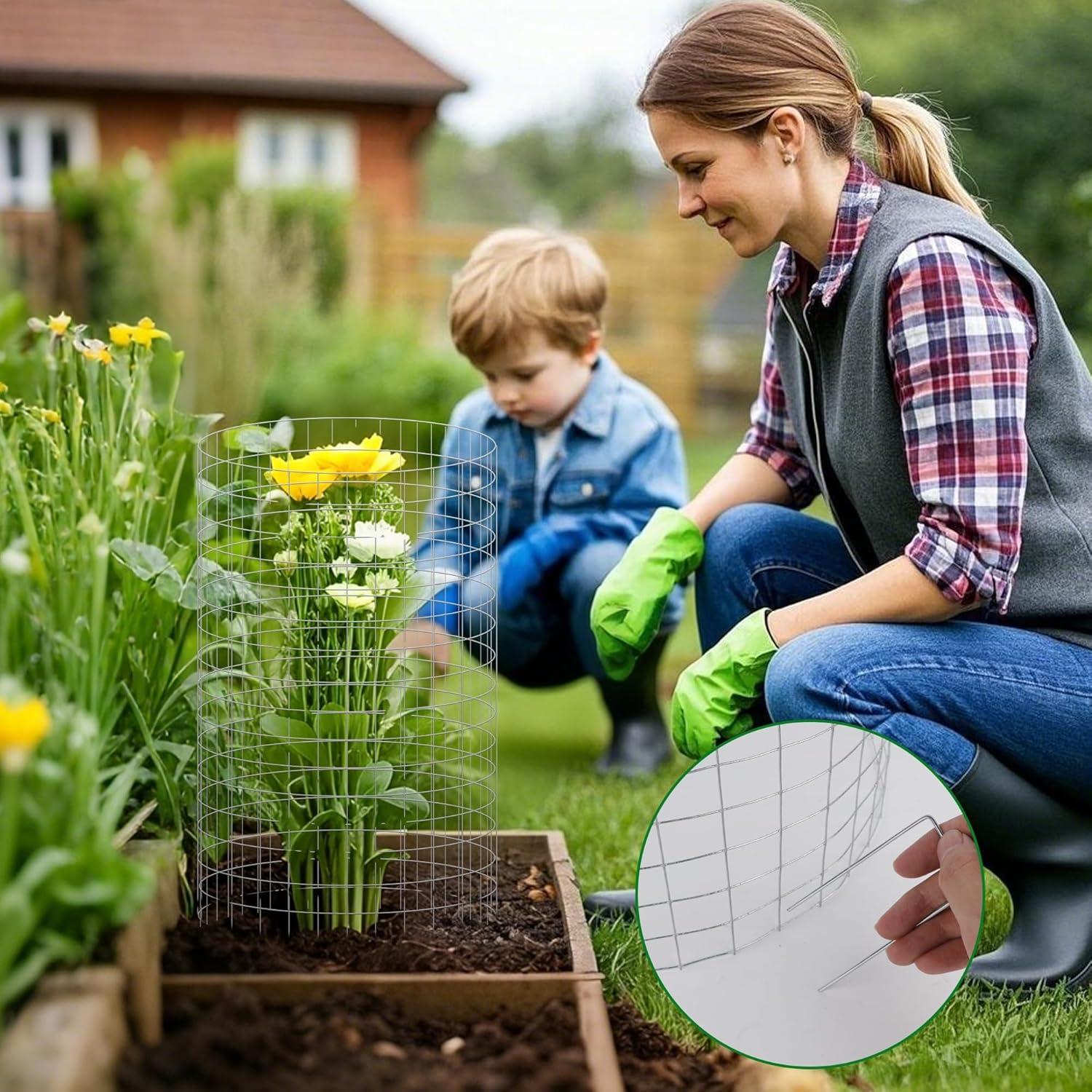image:imagewinemana 12 Set Garden Plant Protector Cage 24x12 in Metal Wire Protectors for Plants Protection Cages with Stakes amp Nylon Ties Animals Barrier to Keep Rabbit amp Chicken Away from Flower VegetablesSilver