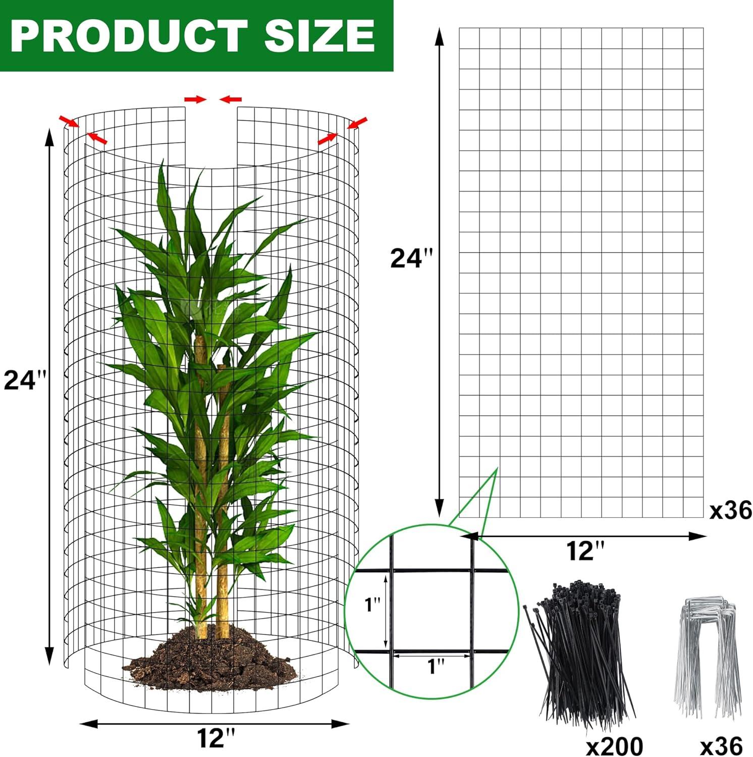 image:imagewinemana 12 Set Garden Plant Protector Cage 24x12 in Metal Wire Protectors for Plants Protection Cages with Stakes amp Nylon Ties Animals Barrier to Keep Rabbit amp Chicken Away from Flower VegetablesBlack