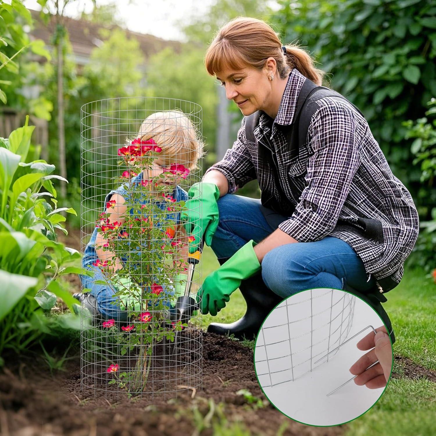 image:imagewinemana 12 Set Garden Plant Protector Cage 24x12 in Metal Wire Protectors for Plants Protection Cages with Stakes amp Nylon Ties Animals Barrier to Keep Rabbit amp Chicken Away from Flower VegetablesSilver