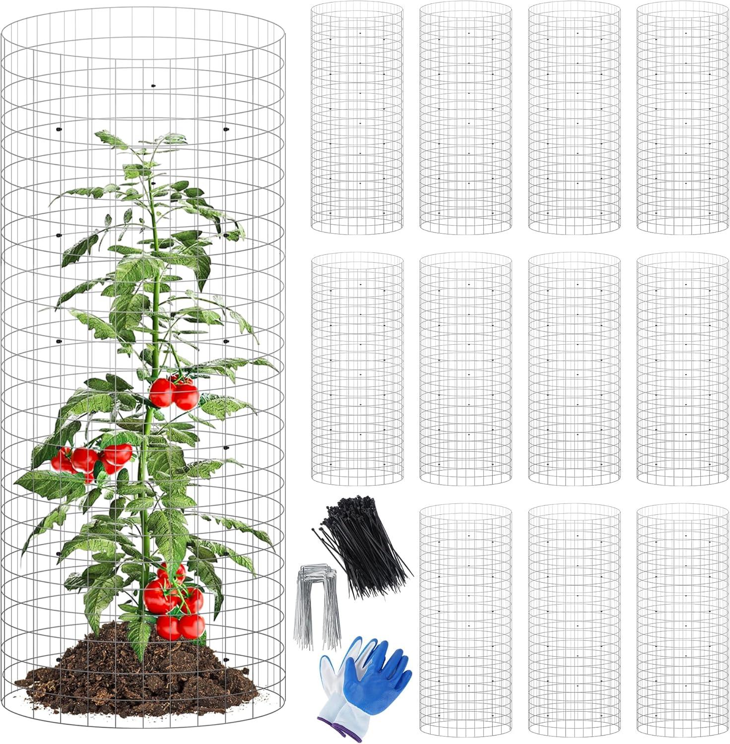 image:imagewinemana 12 Set Garden Plant Protector Cage 24x12 in Metal Wire Protectors for Plants Protection Cages with Stakes amp Nylon Ties Animals Barrier to Keep Rabbit amp Chicken Away from Flower VegetablesSilver