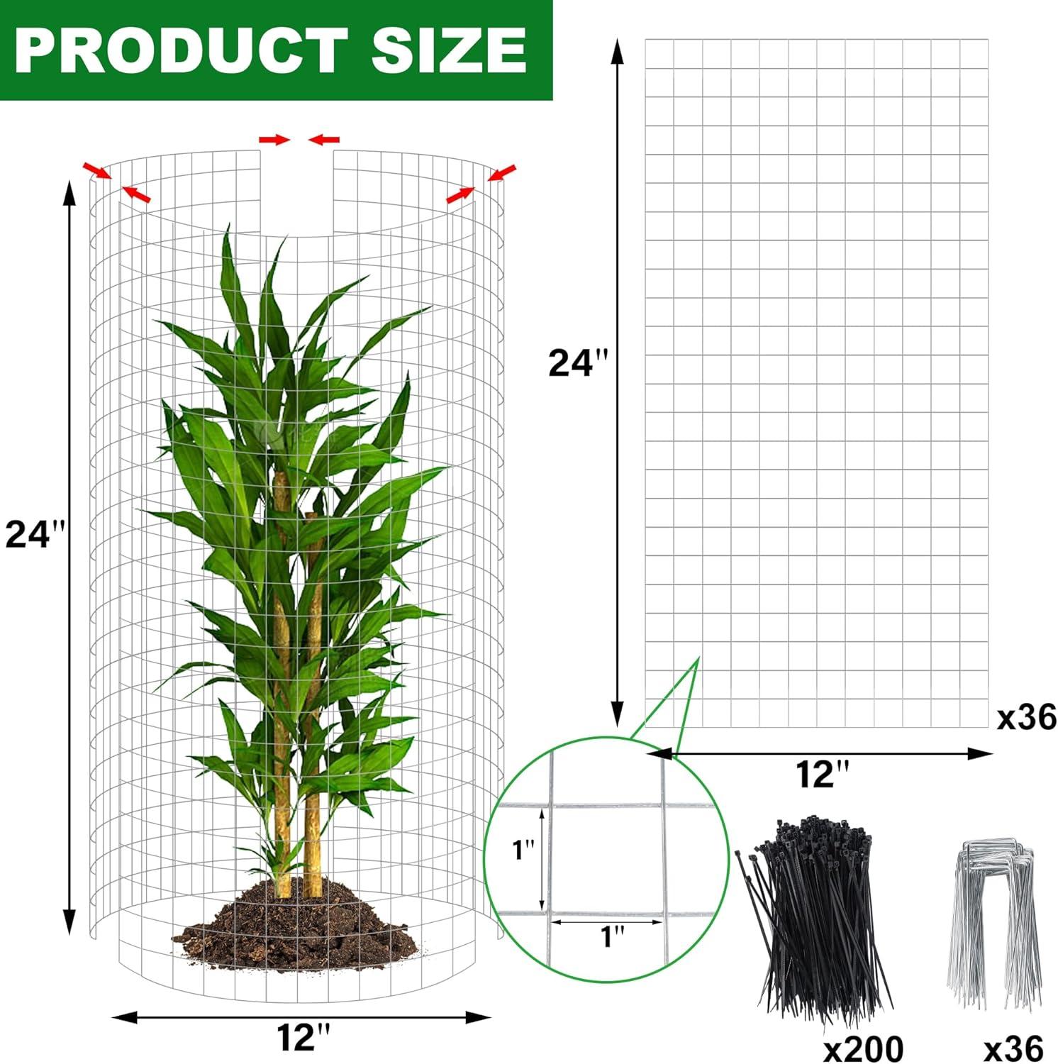image:imagewinemana 12 Set Garden Plant Protector Cage 24x12 in Metal Wire Protectors for Plants Protection Cages with Stakes amp Nylon Ties Animals Barrier to Keep Rabbit amp Chicken Away from Flower VegetablesSilver